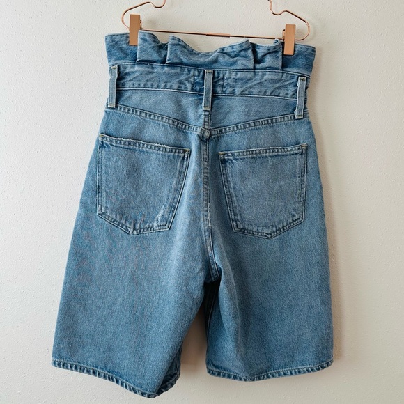 Agolde super high waisted ruffle top 100% organic cotton demin blue jean shorts - Picture 10 of 10